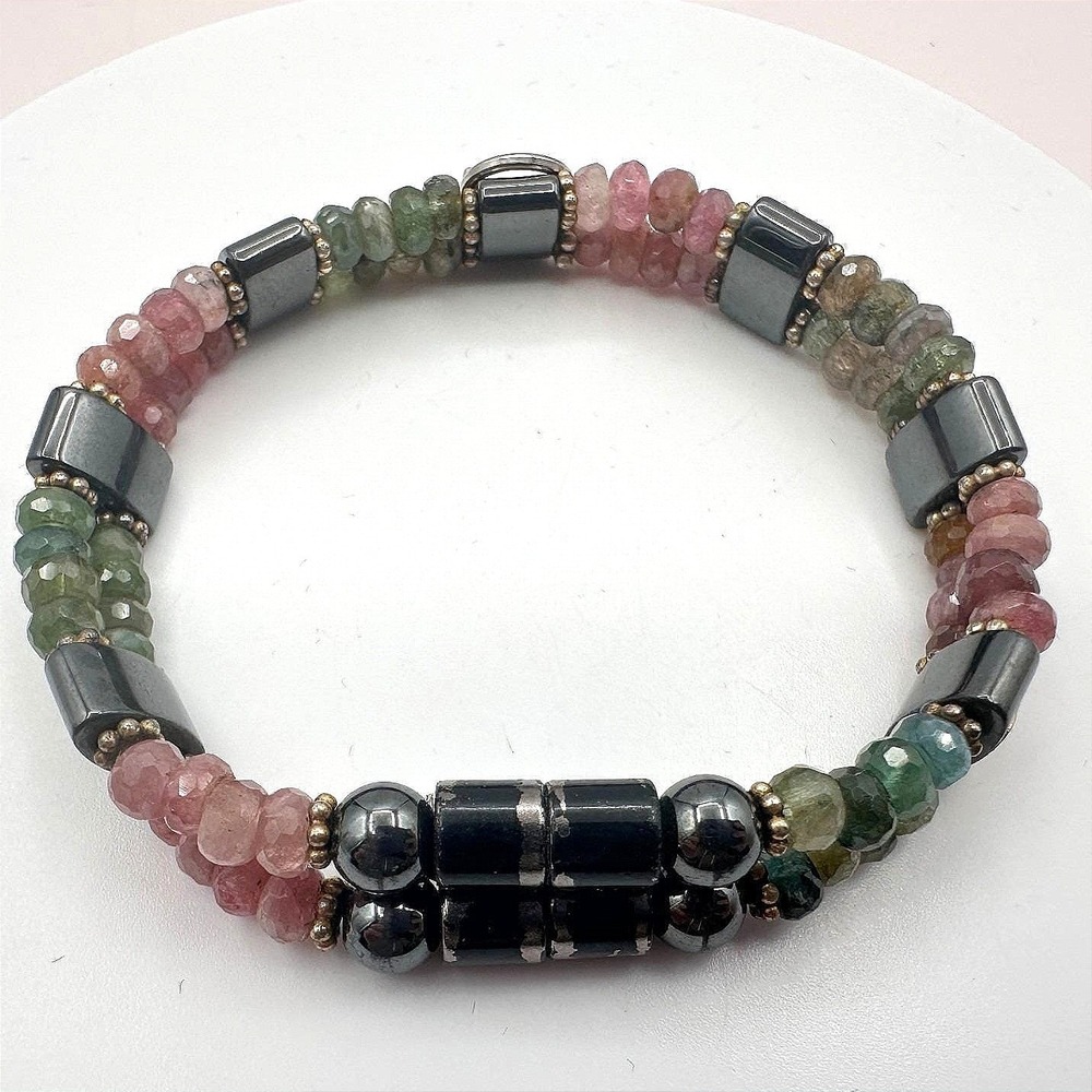 Vintage 80s Watermelon Hematite Bracelet Healing Reiki Amulet Classic‎ Jewelry